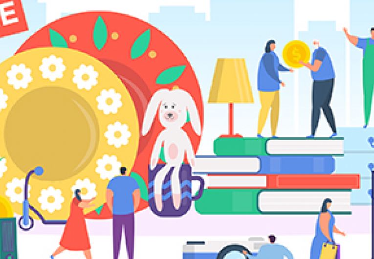 Concept of people shopping during a holiday sale.