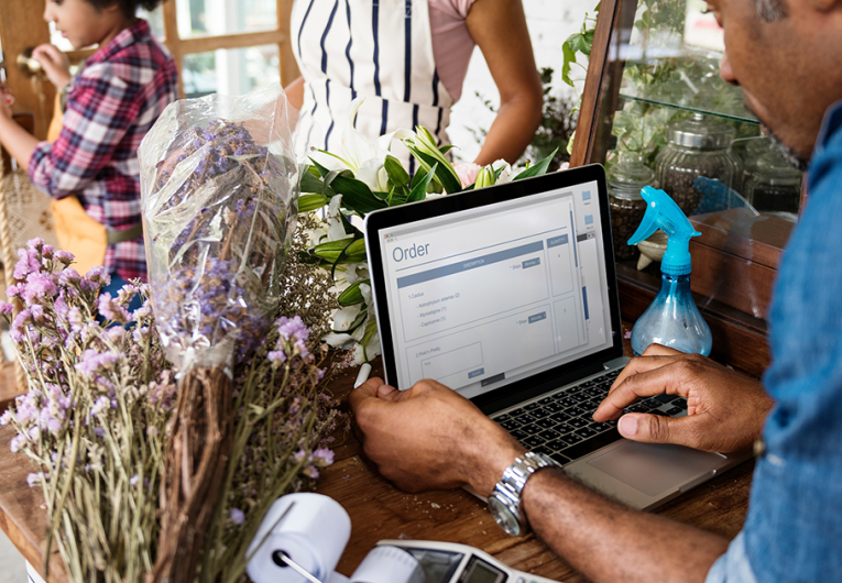 Family Working Together with Small Business Flower Shop