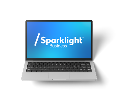 Open laptop with Sparklight logo on the screen